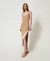 Twinset Robe Longue Ajustée En Maille Trompe-l'ail In Brown
