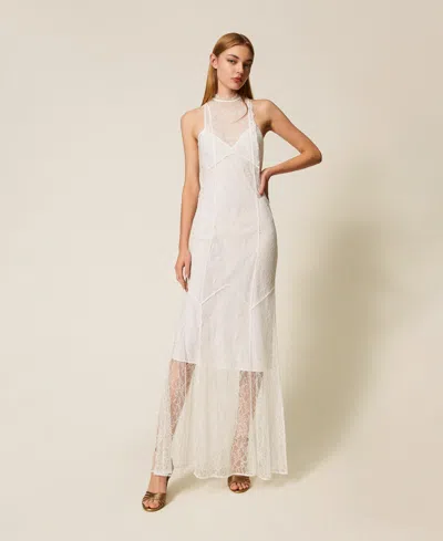 Twinset Robe Longue Américaine En Dentelle In Neutral