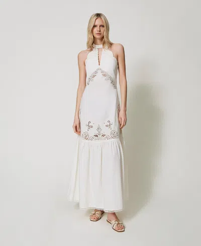 Twinset Robe Longue Avec Broderies In White