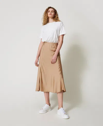 Twinset Robe Longue Avec Jupe En Satin In Brown
