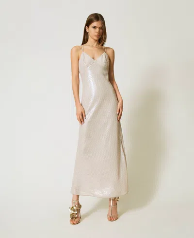 Twinset Robe Longue Avec Sequins Brodés In Neutral