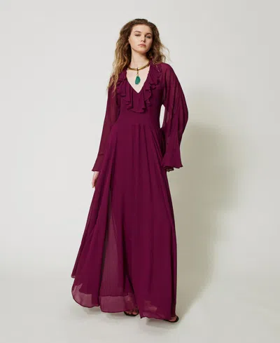 Twinset Robe Longue « Capri » En Crêpe Georgette Avec Volant In Multi