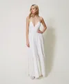 Twinset Robe Longue En Broderie Anglaise Et Crochet In White
