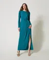 Twinset Long Dress In Crêpe De Chine In Green
