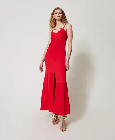 Twinset Robe Longue En Crêpe De Satin In Red