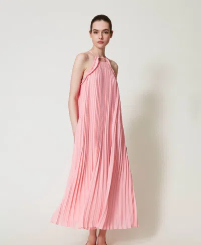 Twinset Robe Longue En Crêpe Georgette Avec Ceinture In Pink
