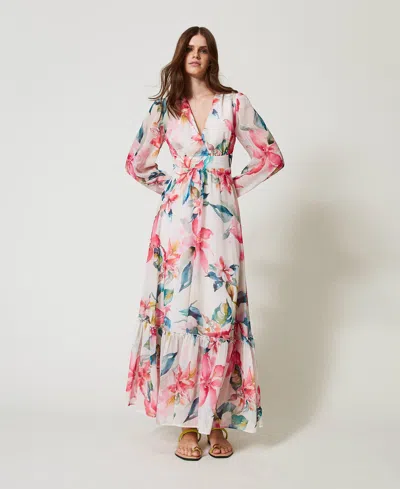 Twinset Robe Longue En Crêpe Georgette Imprimé Floral In Multi