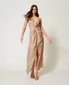 Twinset Robe Longue En Crêpe Georgette Lamé In Gold