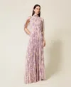 Twinset Robe Longue En Crépon Plissé Floral In Multi