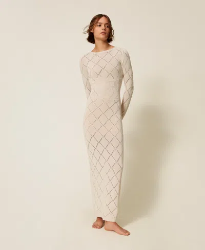 Twinset Robe Longue En Fil Treeblend Avec Losanges In Neutral