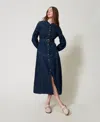 Twinset Robe Longue En Jean Avec Ceinture In Blue