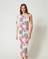 Twinset Robe Longue En Lin Mélangé Avec Imprimé Floral In White