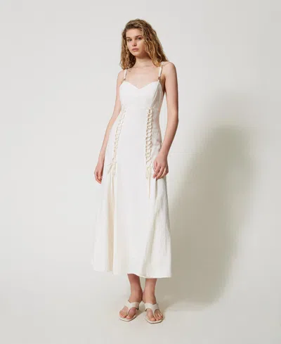 Twinset Robe Longue En Lin Mélangé Avec Lacets In Multi