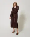 Twinset Robe Longue En Maille Ajourée In Multi