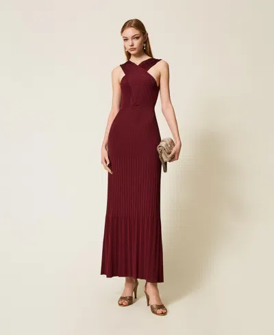 TWINSET ROBE LONGUE EN MAILLE AVEC FINITION CROISÉE