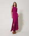 Twinset Robe Longue En Maille Avec Volants In Purple