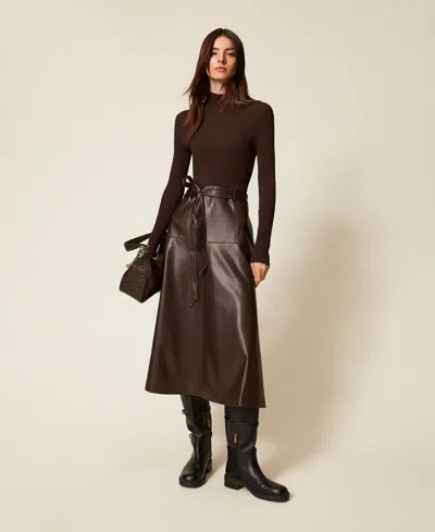 Twinset Robe Longue En Maille Et Effet Cuir