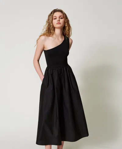 Twinset Robe Longue En Maille Et Popeline In Multi