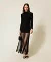 Twinset Robe Longue En Maille Et Tulle In Black