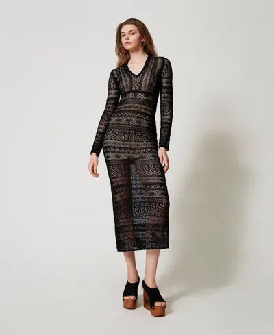 Twinset Robe Longue En Maille Point Dentelle In Multi