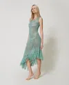 Twinset Robe Longue En Maille Point Filet In Green