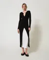 Twinset Robe Longue En Maille Trompe-l'ail In Black