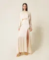 Twinset Robe Longue En Mélange De Satin Et Soie In Neutral