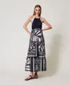 Twinset Robe Longue En Mousseline Et Crochet In Black