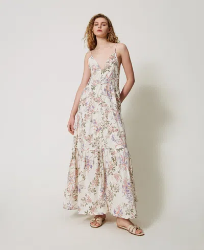 Twinset Robe Longue En Mousseline Florale In Multi