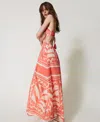 Twinset Printed Halterneck Maxi Dress In Orange