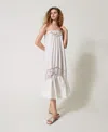 Twinset Robe Longue En Popeline Avec Broderies Anglaises In White