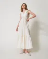 Twinset Robe Longue En Popeline Avec Crochet In White