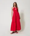 Twinset Robe Longue En Popeline Avec Volants In Red