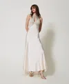 Twinset Robe Longue En Satin Avec Bustier Au Crochet In Multi