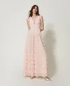 Twinset Robe Longue En Tulle Plissé In Multi