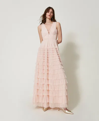 Twinset Robe Longue En Tulle Plissé In Multi
