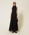 Twinset Robe Longue En Tulle Plumetis In Black