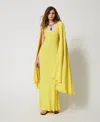 Twinset Robe Longue « Ischia » Cape En Crêpe Georgette In Yellow
