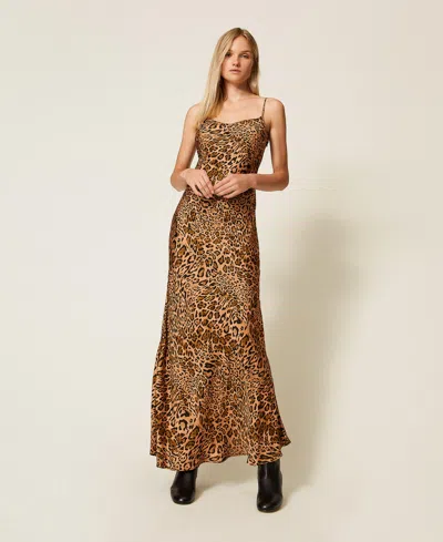 TWINSET LONG JACQUARD DRESS WITH ANIMAL PRINT
