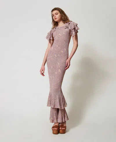 Twinset Robe Longue « Lipari » En Maille Avec Imprimé In Neutral