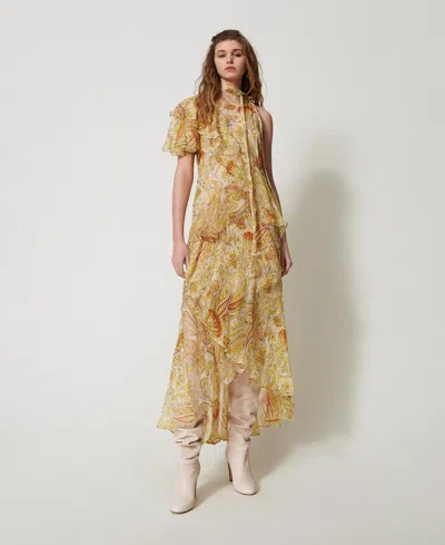 Twinset Printed Crepe Chiffon Long Dress In Neutral