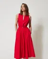 Twinset Robe Longue Sans Manches En Popeline In Red