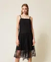 Twinset Lace-overlay Midi Dress In Black