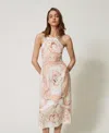 Twinset Robe Midi En Lin Imprimé In Multi