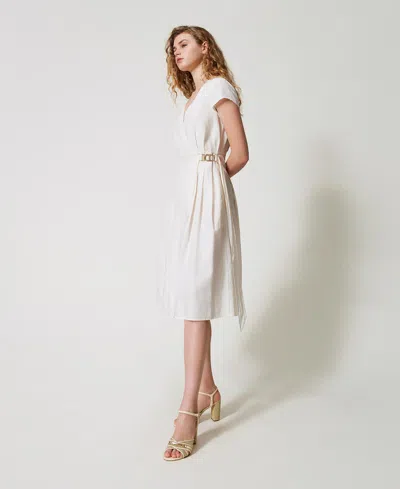 Twinset Robe Midi En Lin Mélangé In Multi
