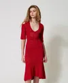 Twinset Robe Midi En Maille Ajourée In Red