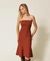 Twinset Robe Midi En Maille Avec Godet In Brown