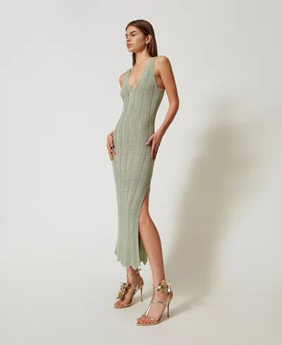 Twinset Robe Midi En Maille Avec Lurex In Multi