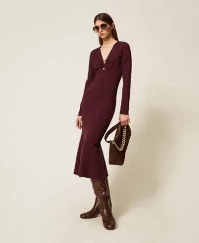Twinset Robe Midi En Maille Avec Oval T In Burgundy