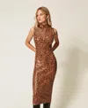 Twinset Robe Midi En Maille Avec Sequins In Brown